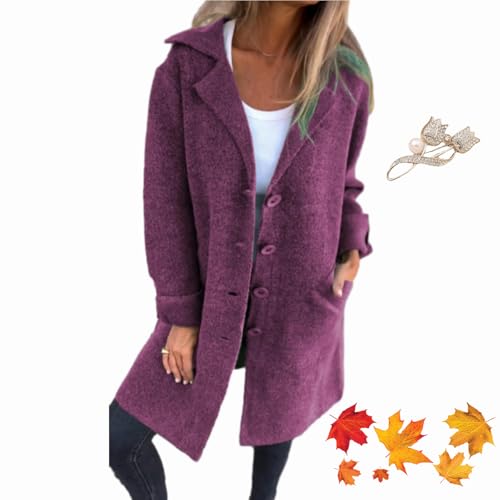 WINDEHAO Lässiger Revers Einreiher Langer Mantel 2024 Damen Vintage Revers Kragen Mantel Mid-Long Casual Pea Coat Trenchcoats für Frauen von WINDEHAO