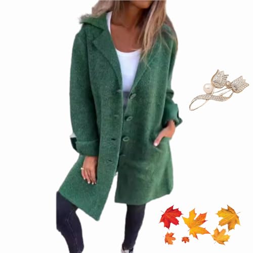 WINDEHAO Lässiger Revers Einreiher Langer Mantel 2024 Damen Vintage Revers Kragen Mantel Mid-Long Casual Pea Coat Trenchcoats für Frauen von WINDEHAO