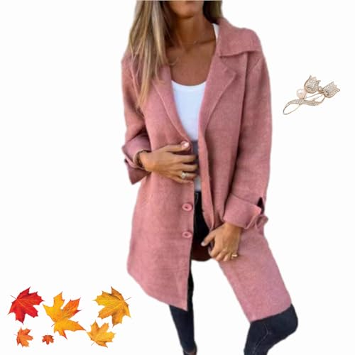 WINDEHAO Lässiger Revers Einreiher Langer Mantel 2024 Damen Vintage Revers Kragen Mantel Mid-Long Casual Pea Coat Trenchcoats für Frauen von WINDEHAO