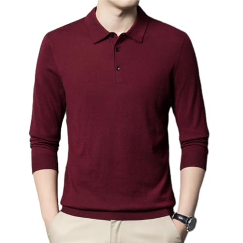 WINDEHAO Leichter Herren-Pullover mit Polokragen, Wollstrickwaren, langärmelig, Weihnachtspullover, Business, Freizeit, Revers-Pullover (Rot, XXXL) von WINDEHAO