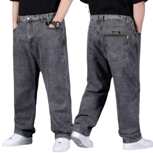 WINDEHAO Men’s High Waist Straight Fit Jeans Plus Size 48W Jeans Loose Fitting Straight Leg Jeans High Elasticity Baggy Jeans (Grey,46W) von WINDEHAO