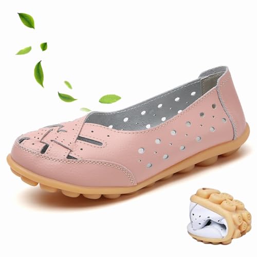 WINDEHAO Orthopädische Loafer aus atmungsaktivem Leder, geschlossene Zehensandalen für Damen, Rindsleder, Loafer, lässige Mokassins, Fahrschuhe, Rosa, Größe 37 EU von WINDEHAO