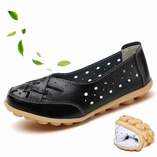 WINDEHAO Orthopädische Loafer aus atmungsaktivem Leder, geschlossene Zehensandalen für Damen, Rindsleder, Loafer, lässige Mokassins, Fahrschuhe, Schwarz, Größe 39 EU von WINDEHAO