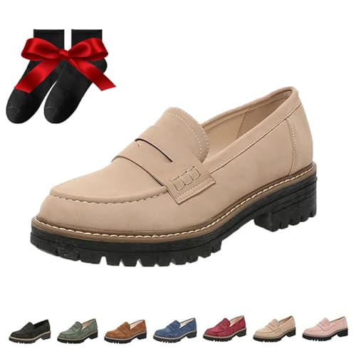 WINDEHAO Orthoture-Orthopädische Plateau-Loafer, Orthoture-GEH-Loafer Zum Reinschlüpfen, Bequeme, Lässige Plateau-Loafer Für Damen (Beige,40EU) von WINDEHAO