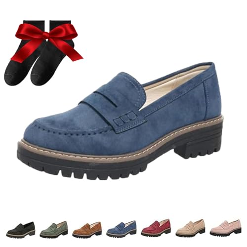 WINDEHAO Orthoture-Orthopädische Plateau-Loafer, Orthoture-GEH-Loafer Zum Reinschlüpfen, Bequeme, Lässige Plateau-Loafer Für Damen (Blue,38EU) von WINDEHAO