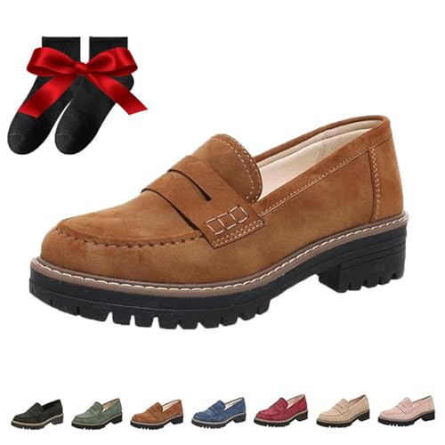 WINDEHAO Orthoture-Orthopädische Plateau-Loafer, Orthoture-GEH-Loafer Zum Reinschlüpfen, Bequeme, Lässige Plateau-Loafer Für Damen (Brown,40EU) von WINDEHAO