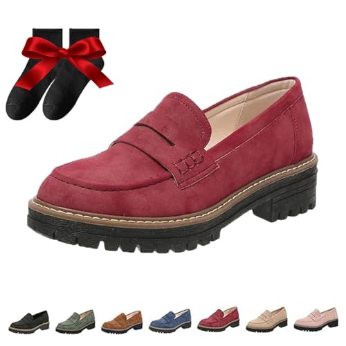 WINDEHAO Orthoture-Orthopädische Plateau-Loafer, Orthoture-GEH-Loafer Zum Reinschlüpfen, Bequeme, Lässige Plateau-Loafer Für Damen (Red,39EU) von WINDEHAO