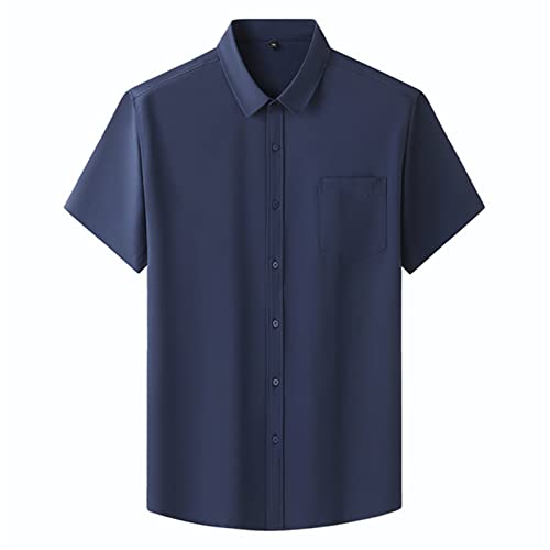 WINDEHAO Sommer Herren Plus Size Kurzarmhemd, 12XL Business Casual Lose Formal Shirt Bügelfrei Solid Button Down Cardigan (Marineblau, 225/159) von WINDEHAO