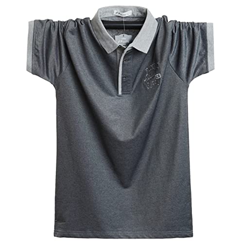 WINDEHAO Sommer Herren Übergröße 6XL Poloshirt, lässiger Revers Business Pullover Baumwolle Lose Kurzarm Sweatshirt T-Shirt (Dunkelgrau, 6XL) von WINDEHAO