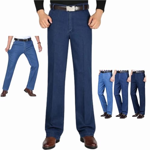 WINDEHAO Stretch-Jeans für Herren, hohe Taille, gerade Passform, Stretch-Passform, große und große Jeans für Herren, Stretch-Taille (blau-dick, 35 W) von WINDEHAO