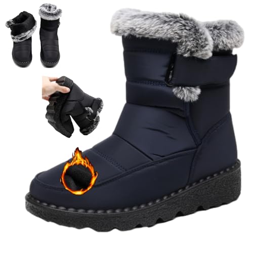 WINDEHAO Wasserdichte orthopädische warme Damen-Stiefel, verdickt, warm, rutschfest, wasserdicht, Baumwolle, mit Fell gefüttert, Outdoor-Stiefeletten von WINDEHAO