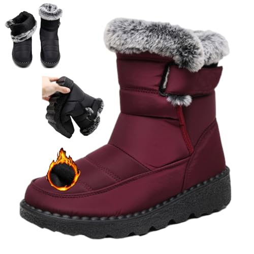 WINDEHAO Wasserdichte orthopädische warme Damen-Stiefel, verdickt, warm, rutschfest, wasserdicht, Baumwolle, mit Fell gefüttert, Outdoor-Stiefeletten von WINDEHAO