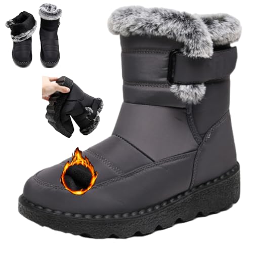 WINDEHAO Wasserdichte orthopädische warme Damen-Stiefel, verdickt, warm, rutschfest, wasserdicht, Baumwolle, mit Fell gefüttert, Outdoor-Stiefeletten von WINDEHAO