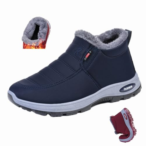 WINDEHAO Winter-Schneestiefel für Damen und Herren, warmes Faxu-Fellfutter, breite Breite, kurze Stiefel, zum Reinschlüpfen, wasserdicht, Outdoor, Walking, Stiefeletten (Blau, M, 39 EU) von WINDEHAO