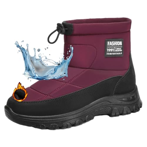 WINDEHAO Winterstiefel, wasserdicht, für Damen und Herren, warmes Fell gefüttert, rutschfest, Outdoor-Stiefeletten, wasserdicht, zum Reinschlüpfen, Schneestiefel von WINDEHAO