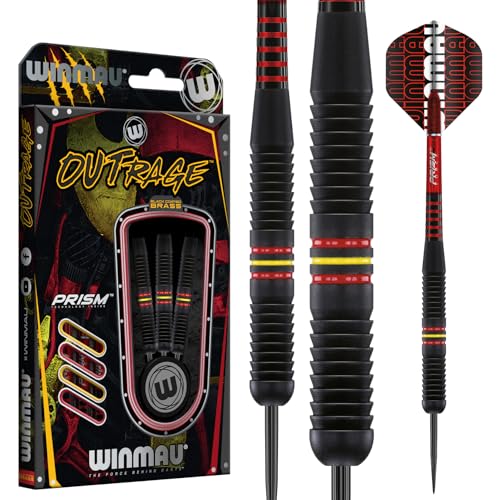 WINMAU Outrage 22 gram Brass Dartpfeile Set mit Flights und Schäfte von WINMAU