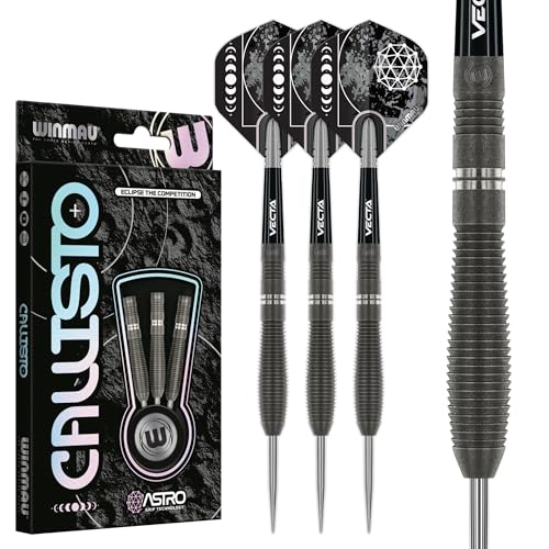 WINMAU Darts Callisto 24g 90% Professionelles Wolfram Dartpfeile-Set mit Stahlspitze mit Dart Flüge und Dartschäfte von WINMAU