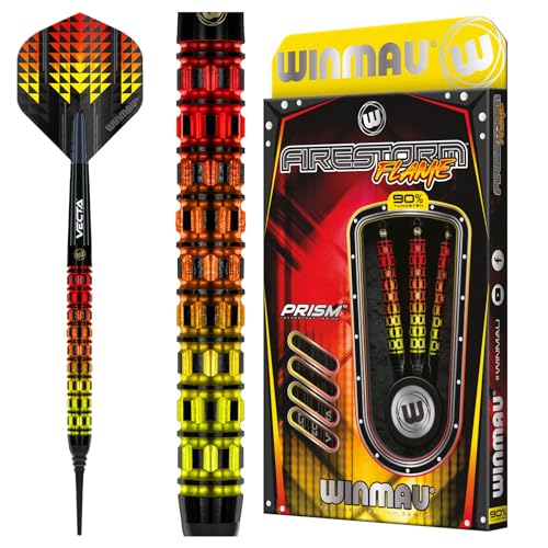 WINMAU Firestorm Flame 18 Gramm Barrel / 20 Gramm Gesamtgewicht Professionelles Wolfram-Dart-Set mit Flights und Schäften (Shafts) von WINMAU