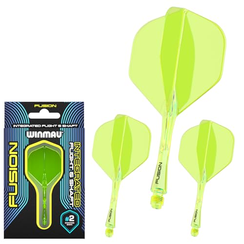 WINMAU Fusion Fluor Gelb Mittelstufe Integriertes Dartflug und Schaftsystem – 1 Set pro Packung (insgesamt 3 Flug und Schäfte) von WINMAU