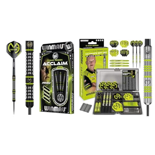 WINMAU Michael Van Gerwen MvG Acclaim 25 Gramm Wolfram Dartpfeile mit Stahlspitze Set & MvG Dart Steeltip Geschenkset - 50-teiliges Dartset mit 4 Sätzen Dartschäften, 4 Sätzen Flüge und Zubehör von WINMAU