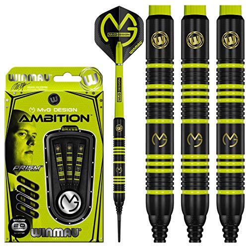 WINMAU Michael Van Gerwen MvG Ambition 20g Profi Brass Softip Dartpfeile Set mit Flights und Schäfte von WINMAU