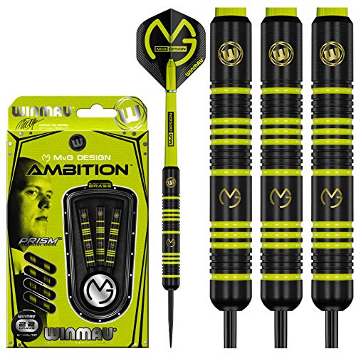 WINMAU Michael Van Gerwen MvG Ambition 22g Profi Brass Steeltip Dartpfeile Set mit Flights und Schäfte von WINMAU