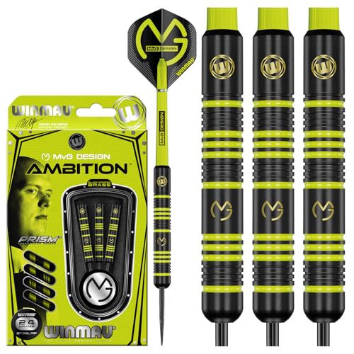 WINMAU Michael Van Gerwen MvG Ambition 24g Profi Brass Steeltip Dartpfeile Set mit Flights und Schäfte von WINMAU