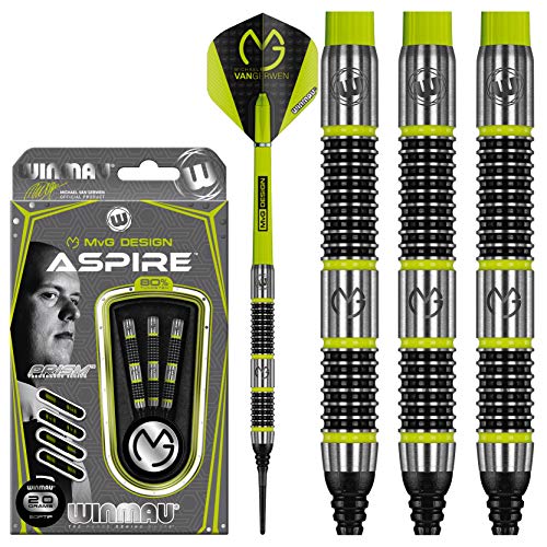 WINMAU Michael Van Gerwen MvG Aspire 20g Profi Wolfram Softip Dartpfeile Set mit Flights und Schäfte von WINMAU