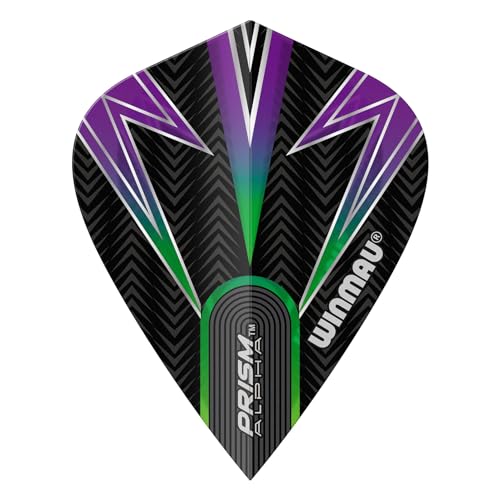 WINMAU Prism Alpha Dart-Flights in Drachenform, Schwarz, Grün und Lila, 1 Set pro Packung (insgesamt 3 Flights) von WINMAU