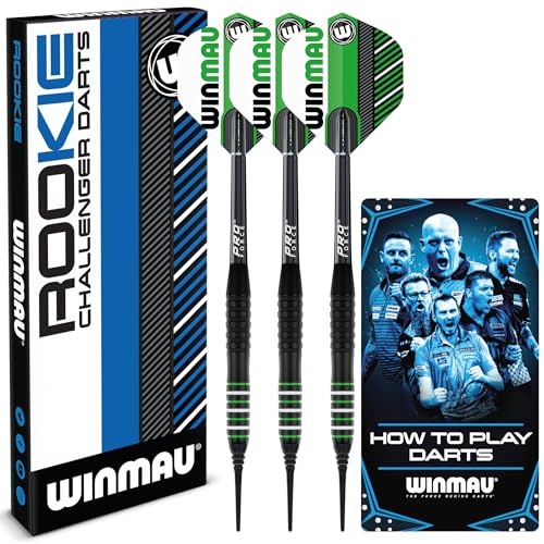 WINMAU Rookie Green Brass Softip Darts-Set, 18 g, mit Flights, Schäften (Stiele) und exklusivem Dart-Broschüre von WINMAU