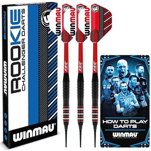 WINMAU Rookie Red Softip (Kunststoffspitzen) Messing-Darts-Set, Einzel- oder Multi-Sets, inklusive Flights und Schäfte (Stiele), exklusives Dart-Broschüre, Blau, Rot und Grün von WINMAU