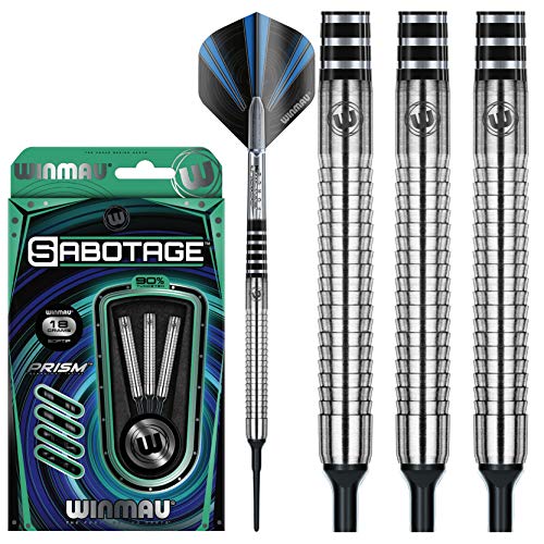 WINMAU Sabotage 18g Profi Wolfram Softip Dartpfeile Set mit Flights und Schäfte von WINMAU