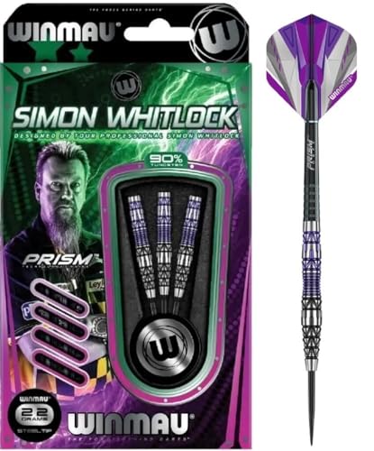 WINMAU Simon Whitlock Sonderedition 22g Profi Wolfram Steeltip Dartpfeile Set mit Flights und Schäfte von WINMAU