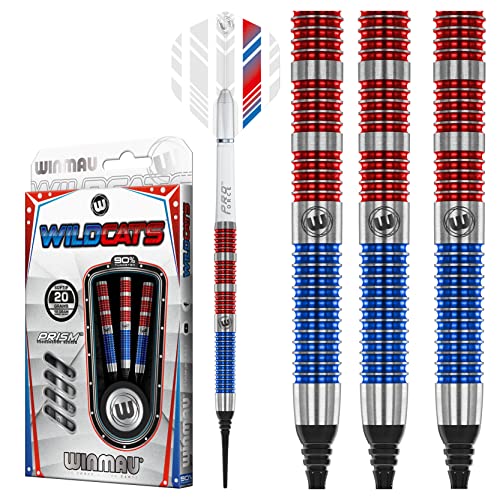 WINMAU Wildcats 18 Gramm Profi Wolfram Softip Dartpfeile Set mit Flights und Schäfte von WINMAU