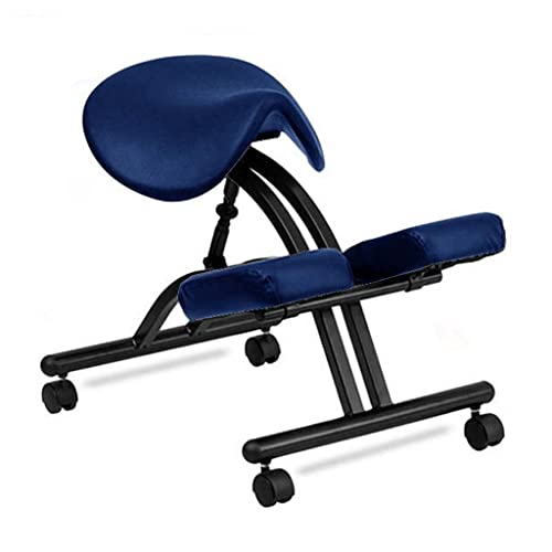 WINONDE Sattelsitz-Kniestuhl mit Rollen, Verstellbarer ergonomischer Stuhl, für Zuhause und Büro, abgewinkelter Sitz, Hocker zur Korrektur der Sitzhaltung (Dunkelblau) von WINONDE