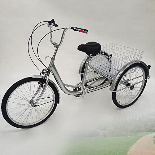 WINPANG 24-Zoll-Dreirad mit O-förmigen Schutzblechen, verstellbarem Lenker, hochwertigem Carbonstahl-Dreirad für Erwachsene Männer, Frauen und ältere Menschen von WINPANG