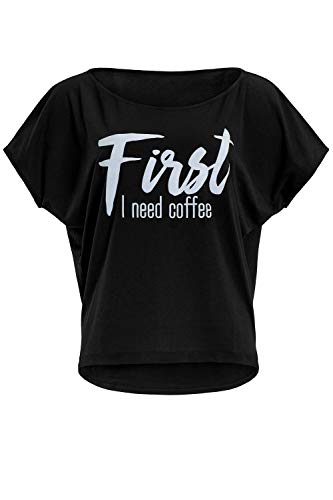 WINSHAPE Damen Ultra Leichtes Modal-kurzarmshirt Mct002 Mit Weißem Glitzer-aufdruck „first Need Coffee” T-Shirt, Schwarz-weiss-glitzer, XXL EU WINSHAPE Damen Ultra Leichtes Modal-kurzarmshirt Mct002 Mit Weißem Glitzer-aufdruck „first Need Coffee” T-Shirt, Schwarz-weiss-glitzer, XXL EU von WINSHAPE