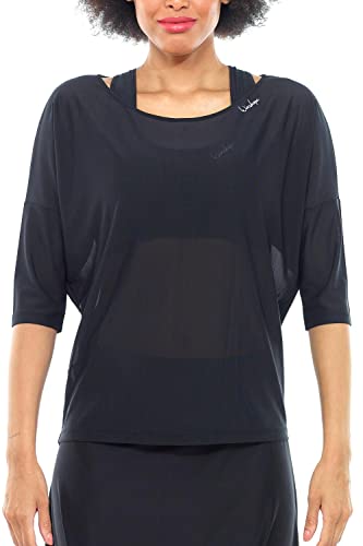 WINSHAPE Damen Functional Light 3/4-arm Mesh-dance Top Dt107 Leicht Transparent T-Shirt, Schwarz, S EU von WINSHAPE