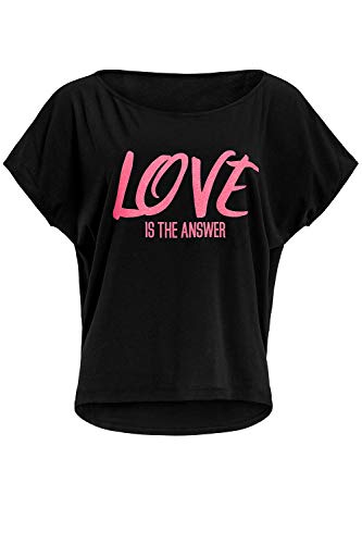 WINSHAPE Damen Ultra leichtes Modal-Kurzarmshirt MCT002 mit neon pinkem „Love is The Answer” Glitzer-Aufdruck, Dance Style, Schwarz-neon-pink-glitzer, L WINSHAPE Damen Ultra leichtes Modal-Kurzarmshirt MCT002 mit neon pinkem „Love is The Answer” Glitzer-Aufdruck, Dance Style, Schwarz-neon-pink-glitzer, L von WINSHAPE