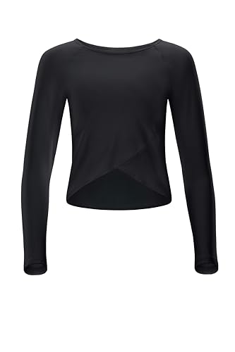 Winshape Damen Functional Light and Soft Cropped Long Sleeve Top Aet131ls Mit Overlap-Applikation Yoga-Shirt, Schwarz, L EU von WINSHAPE