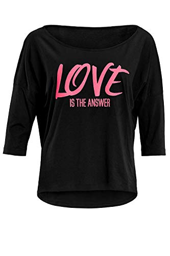 Winshape Damen ultra leichtes Modal-3/4-Arm Shirt MCS001 mit neon pinkem „Love is the answer” Glitzer-Aufdruck, Winshape Dance Style, Fitness Freizeit Sport Yoga Workout von WINSHAPE