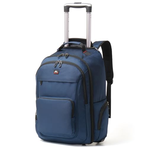 WIRABO Rucksack mit Rollen, 40L 17.3 Zoll Trolley Handgepäck Laptop Reisetasche mit Rollen Groß Rucksack füR Herren Arbeit, College, Blau WIRABO Rucksack mit Rollen, 40L 17.3 Zoll Trolley Handgepäck Laptop Reisetasche mit Rollen Groß Rucksack füR Herren Arbeit, College, Blau von WIRABO