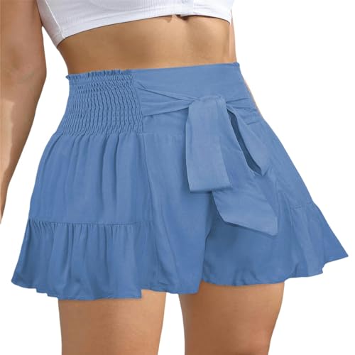 WIRPORR Damen-Shorts Frauen Rockhosen Mit Und Rüschenkanten Wide Leg Shorts Vielseitige Freizeithosen-Blau-L von WIRPORR