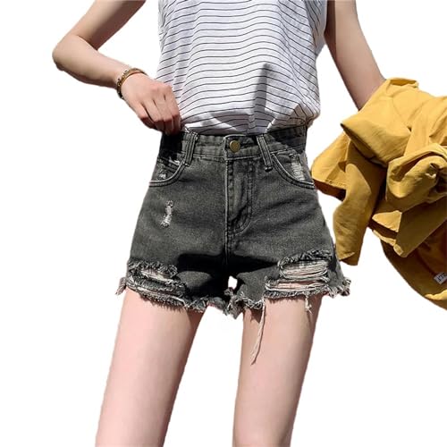 WIRPORR Damen-Shorts Sommer -Denim -Shorts Frauen Haben Löcher Hohe Taille Kurze Jeans Weibliche Lässige Weitbein Kurze Hosen Gerissen-Dunkelgrau-XL von WIRPORR