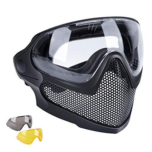 Paintball Masken, Taktische Airsoft Maske CS Wargame BB Guns Schutz Stahlgitter Masken mit Schutzbrille für schnellen Helm von WISEONUS