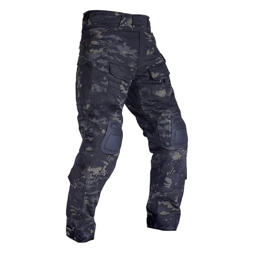 Taktische Hose Herren Militär Camouflage Ripstop Airsoft Ausrüstung Paintball Schießen Cargo Jagdhose Kampfhose mit Knieschützer Multi-Tasche von WISEONUS