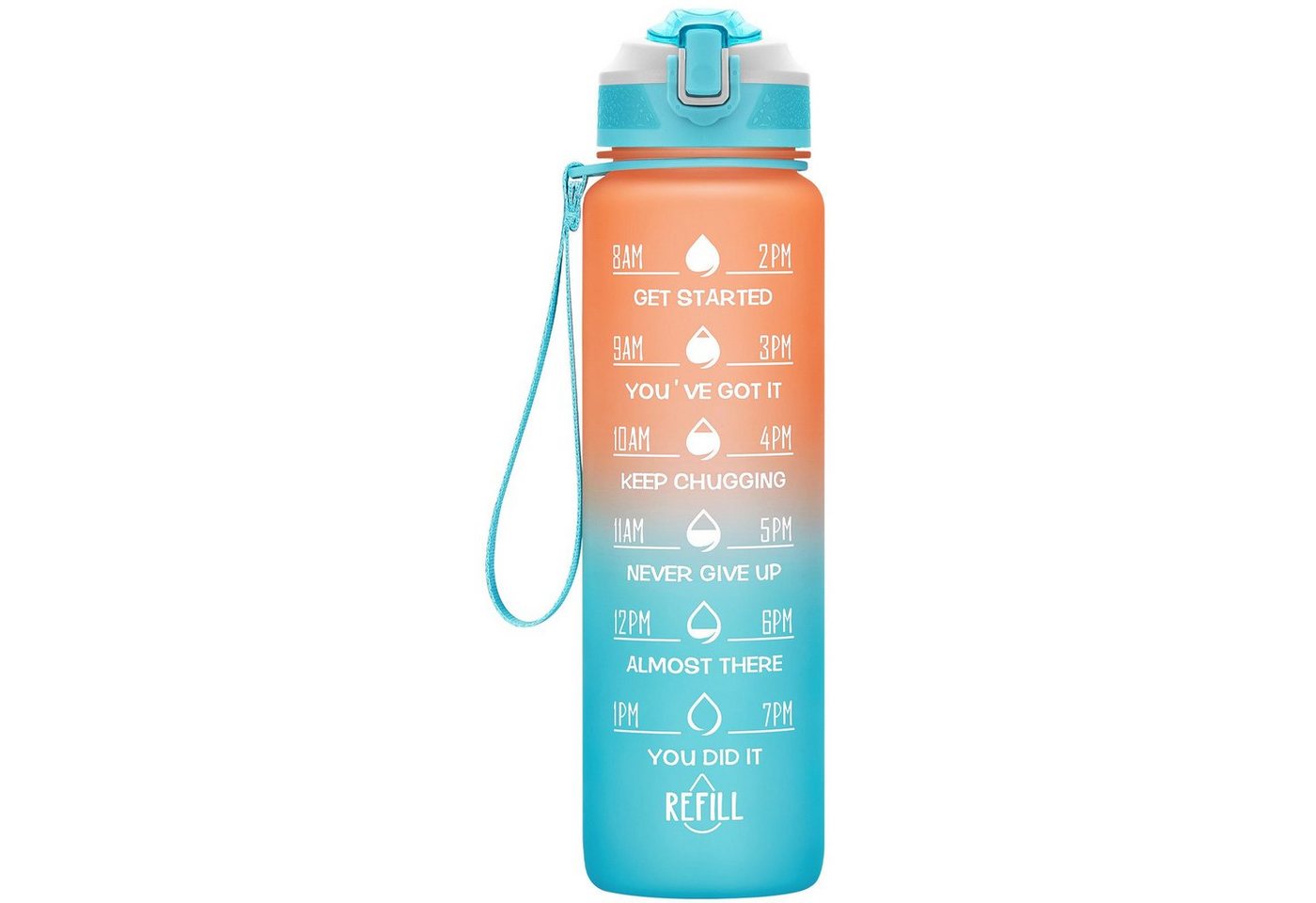 WISHDOR Trinkflasche Sport Wasserflasche Sportflasche Auslaufsicher 1 Liter BPA-Frei 1L, Zeitmarkierung und Strohhalm Fitness Outdoor Camping Fahrrad Wandern von WISHDOR