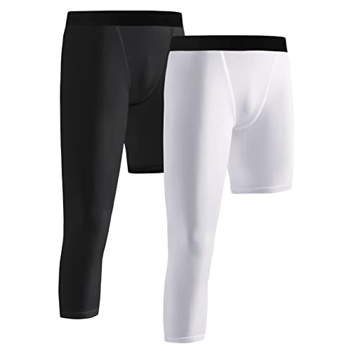 WISREMT 2er-Pack Jungen Kompressionshose Einbein 3/4 Leggings für Basketball Laufen Capri Tights Sport Athletic Base Layer von WISREMT