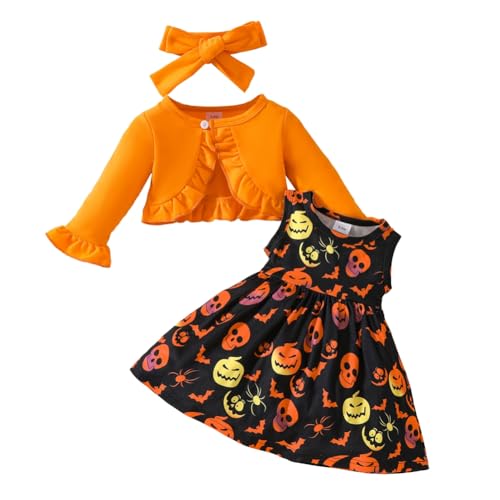 WISREMT Baby Mädchen Kleid und Strickjacke Sets 3 Stück Säugling Mädchen langärmelige Achselzucken Strickjacke ärmelloses Kleid und Stirnband Outfits von WISREMT