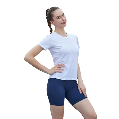 WISREMT Damen Rash Guard UPF 50+ Schwimmshirt UV-Schutz Sonnenshirts Kurzarm Active T-Shirt Leichte Trainingsoberteile Schnell trocknendes Outdoor Wandern Camping T-Shirt von WISREMT